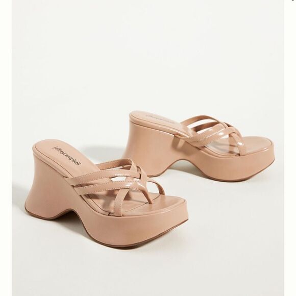 Jeffery Campbell Anthropologie Year 3000 Neutral Leather Platform Sandals Sz 8.5 - Picture 1 of 7